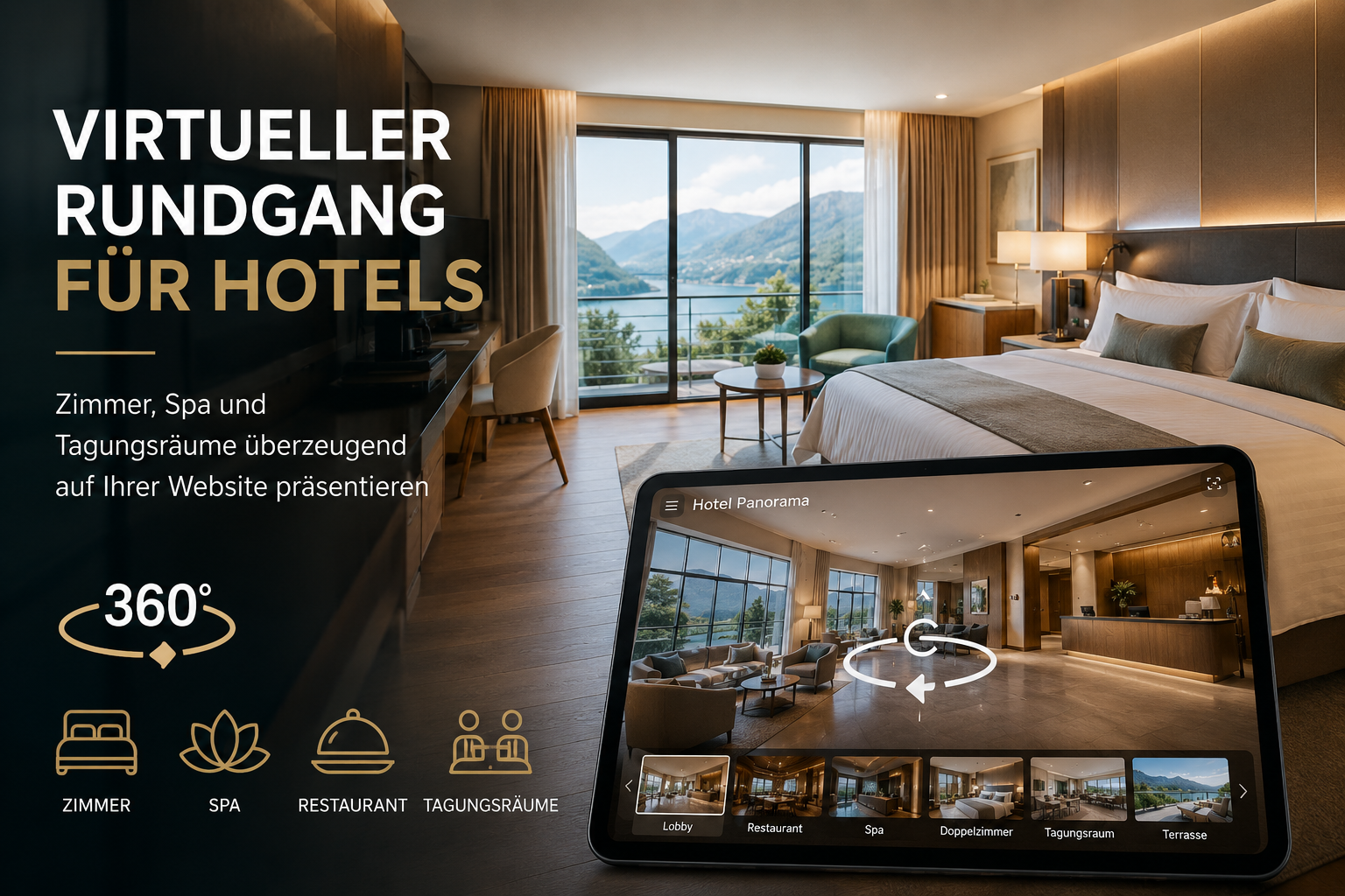 Virtueller Rundgang für Hotels: So präsentieren Sie Zimmer, Spa und Tagungsräume überzeugend auf Ihrer Website